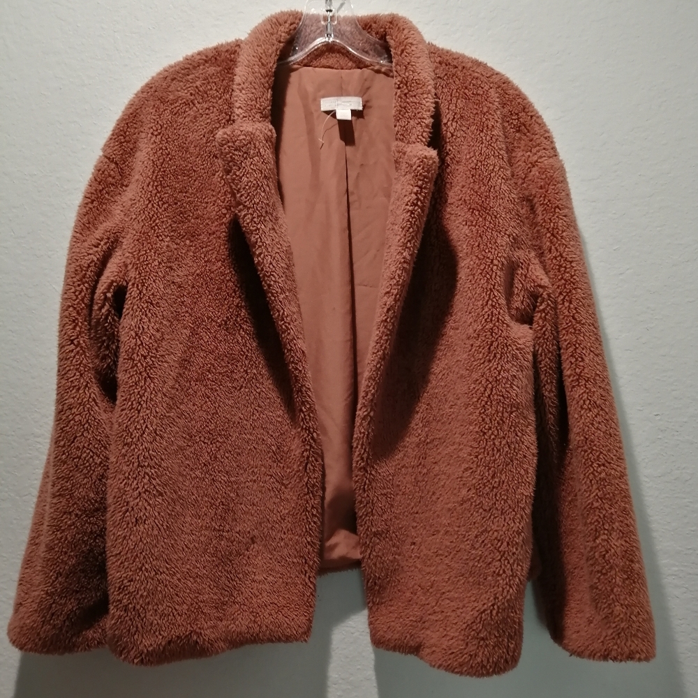 [NWOT] 14th & Union Womens Furry Fuzzy Open Front Fleece Jacket Brown - Size M
